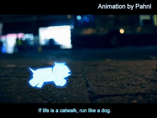 Анимационное видео о бегающей собаке по ночному городу